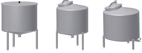 Balance tanks with open lid or man-way. Conical bottoms or flat bottom